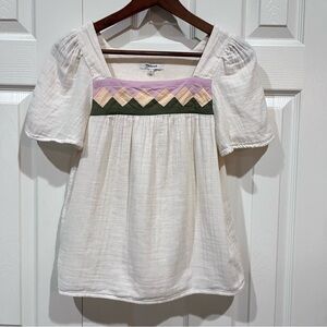 Madewell Patchwork Square-Neck Gauze Top Cream Size XS